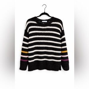 Michael Stars Black White Striped Cotton Sweater Colorful Sleeve Detail